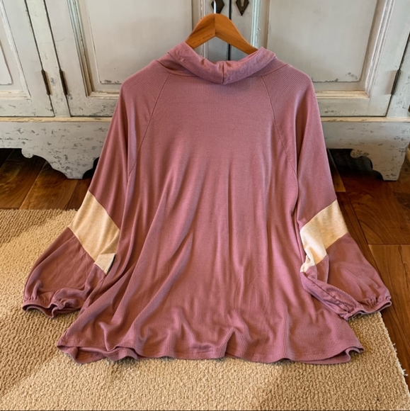 Plum Colored Mock Neck Oversized Waffle Knit Tunic - Picture 3 of 5